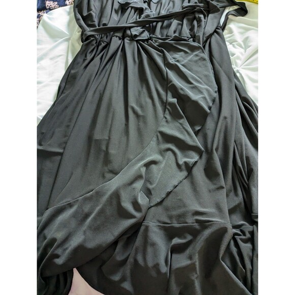 Avenue Dress Womens Sz 22/24 Black Waterfall Faux Wrap Knit Belt Classic Stretch - Picture 13 of 13